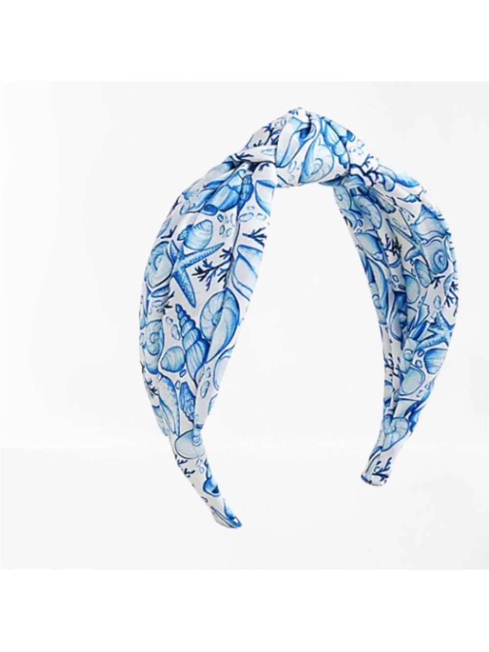 NWT J. Crew Blue and White Knot 100% SILK Headband with Seashell Print